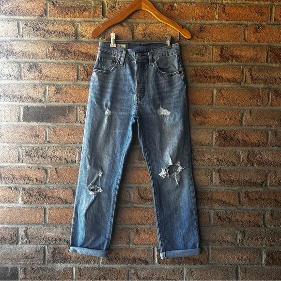 Levi's Denim - LEVI’S | Blue distressed 501 size 26 crop tapered leg fall winter dark jean